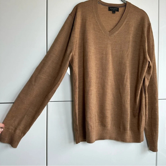 Banana Republic 100% Merino Wool Sweater Light Brown V Neck Long Sleeve Light - Picture 2 of 6